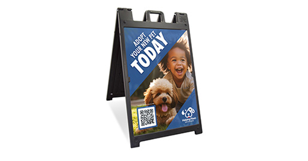 A-frame sign holder in use at a vendor booth